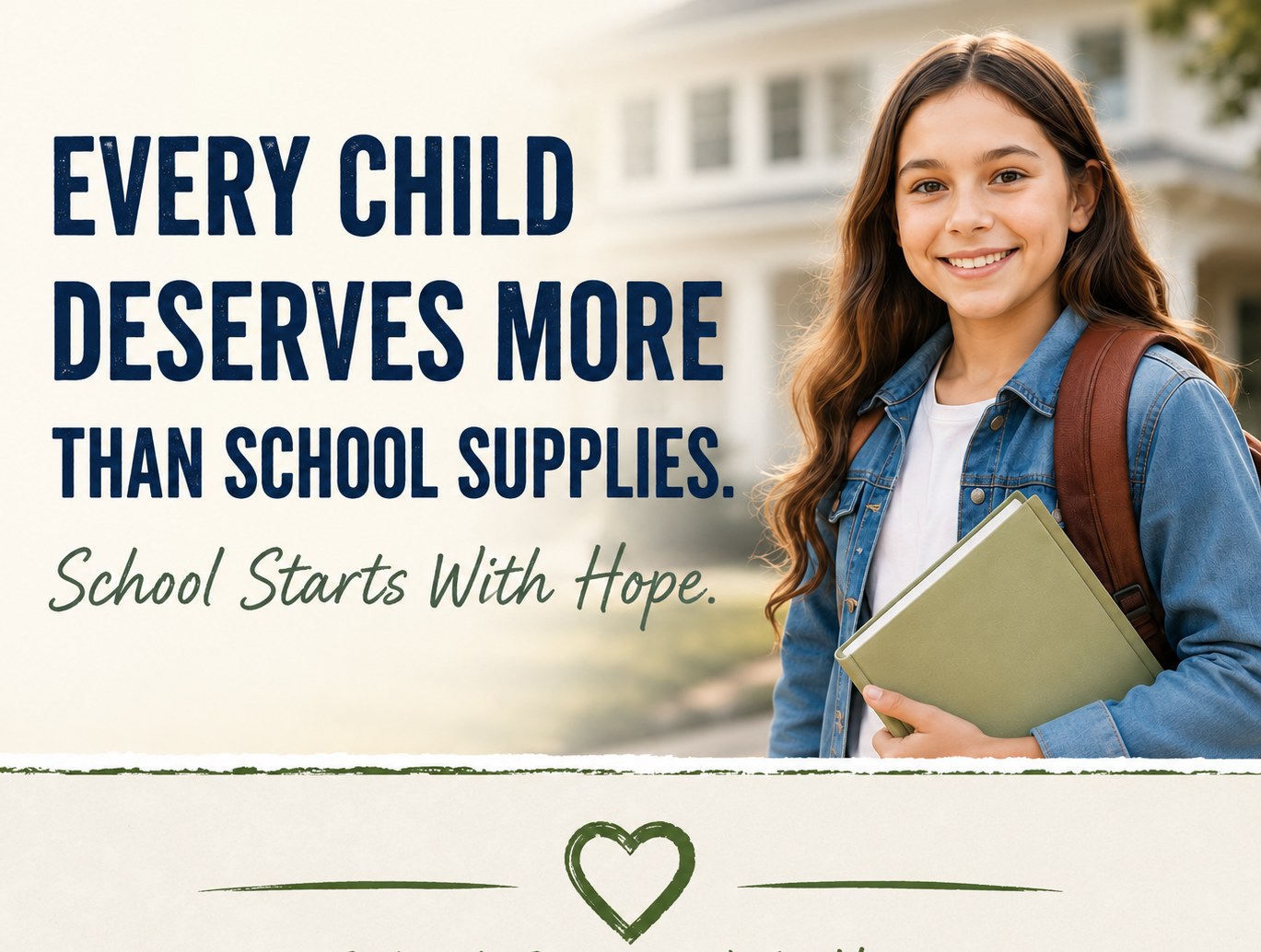 Campaign graphic reading Every Child Deserves More Than School Supplies and School Starts With Hope
